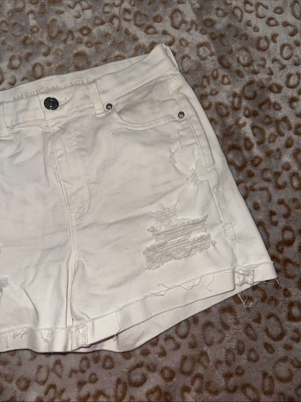 American Eagle High Waisted White Denim Shorts with Super Stretch